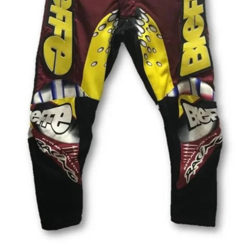 Pants Vintage Team Bieffe Motorcross Racing Pants 32 x 31 Maroon/yellow/black - Picture 2 of 6